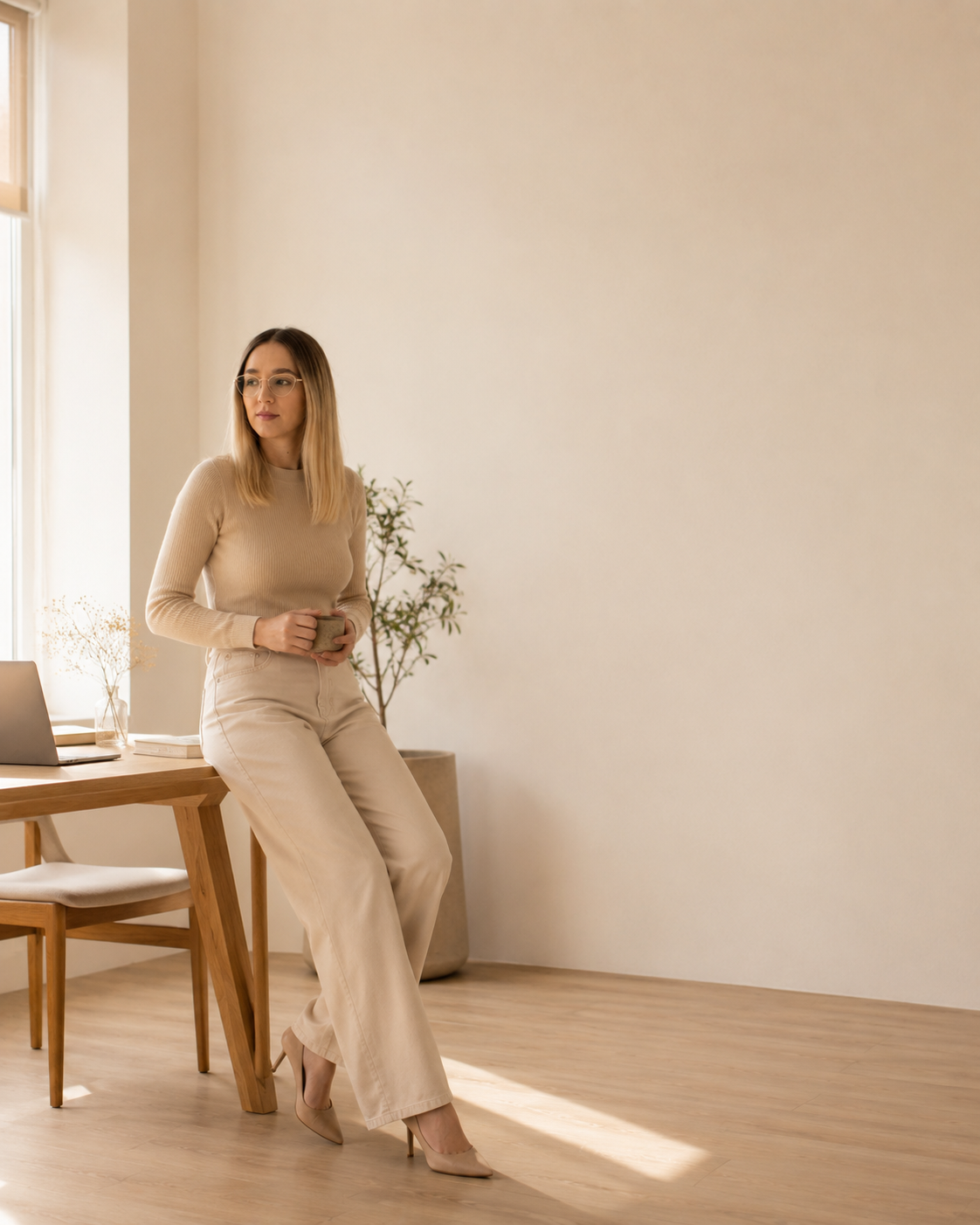 Monica Trocmaer într-un spațiu de lucru luminos